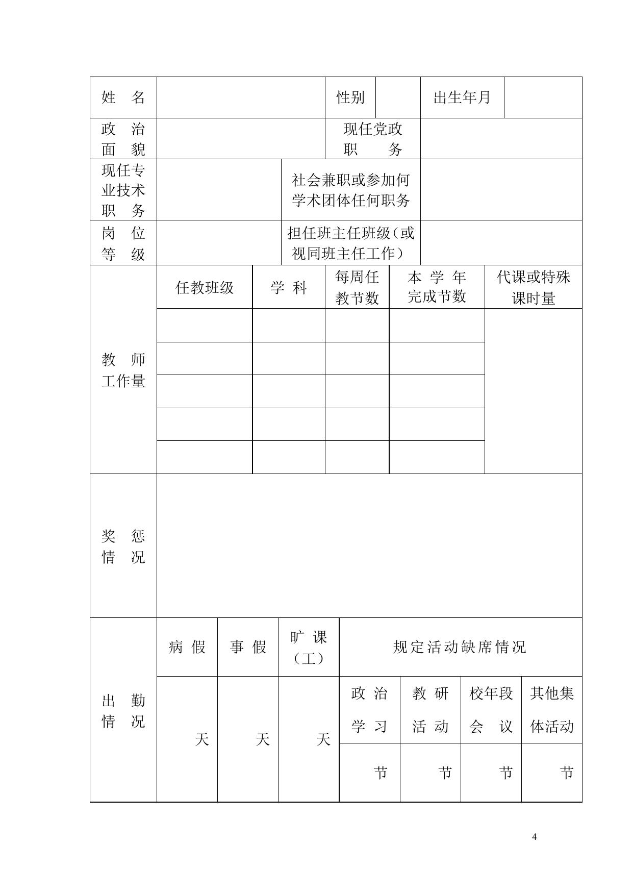 福州市属学校教师序列人员年度绩效考核登记表.doc