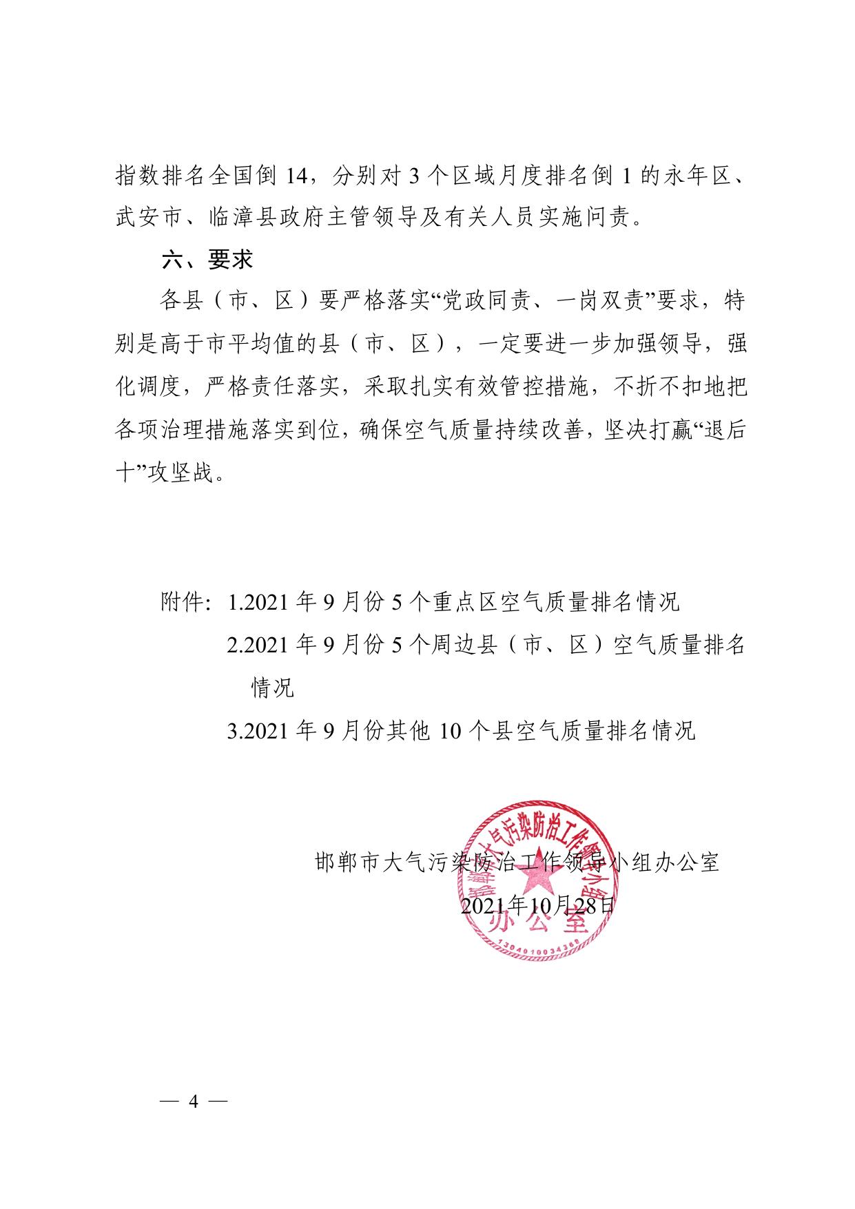 关于我市2021年9月份各县（市、区）空气质量排名情况的通报.pdf