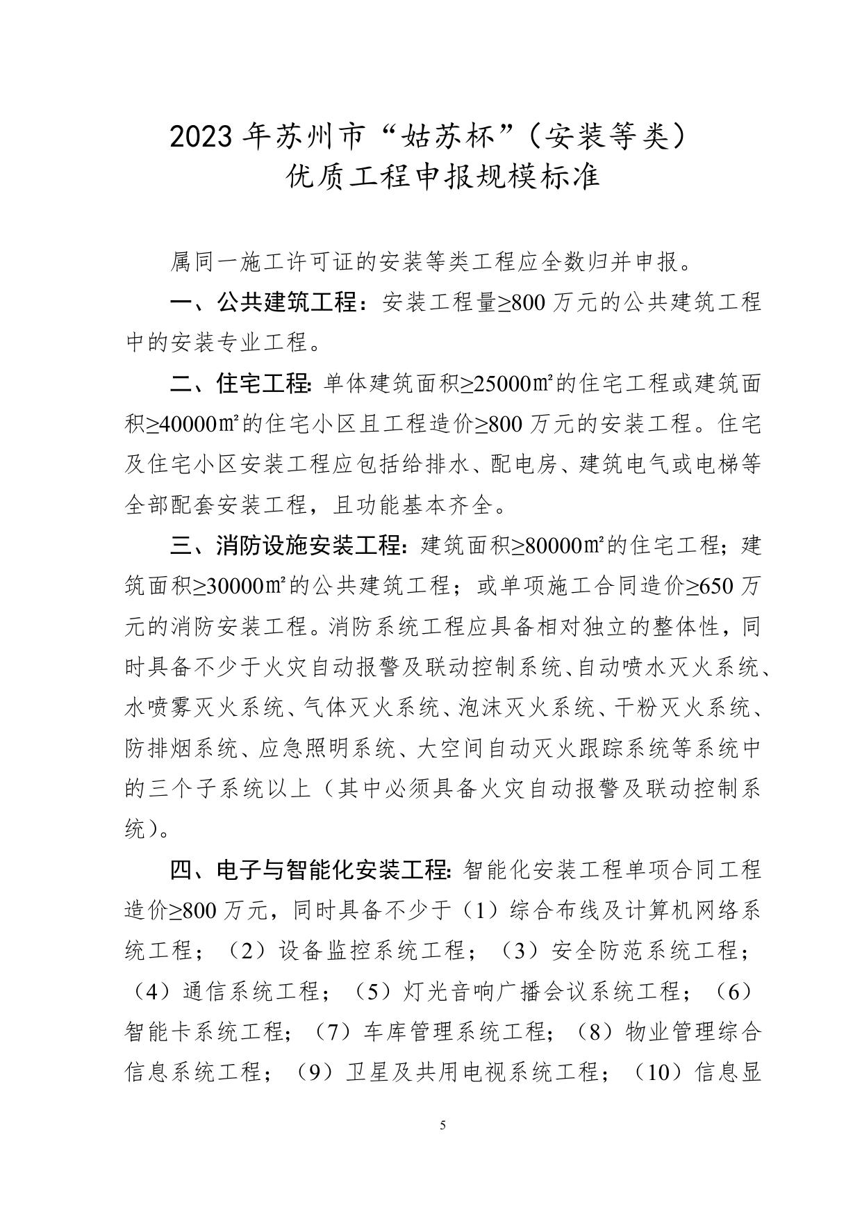 2023年苏州市“姑苏杯”（房建、装饰、安装等类）优质工程奖申报规模标准.doc