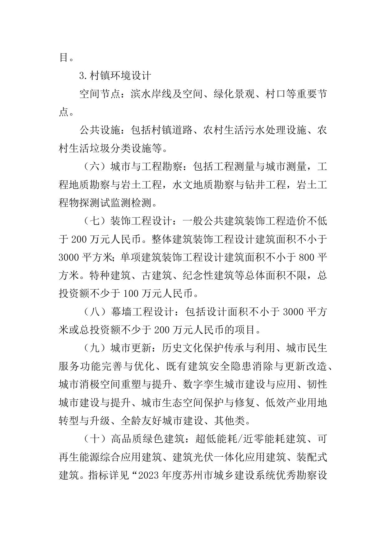 2023年度苏州市城乡建设系统优秀勘察设计项目申报要求.docx