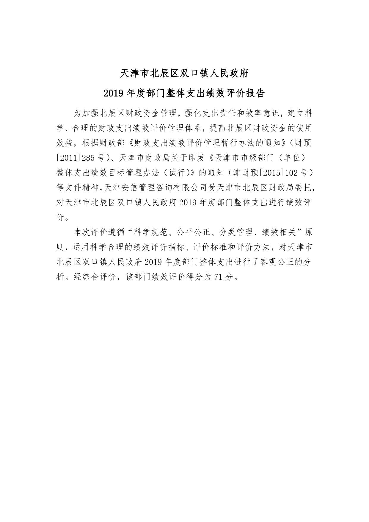 北辰区双口镇人民政府绩效评价报告.doc