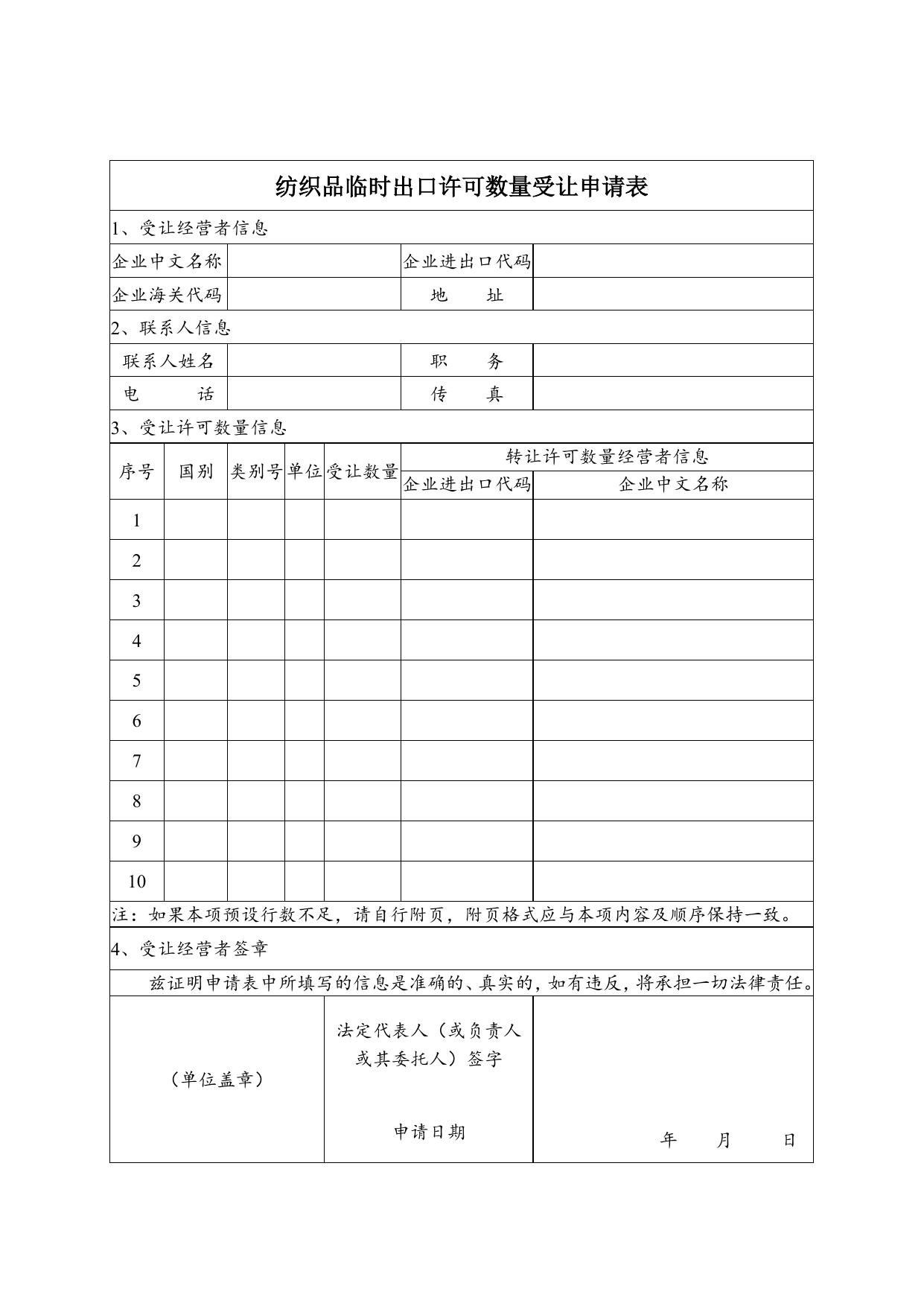 纺织品临时出口许可数量转让申请表.doc