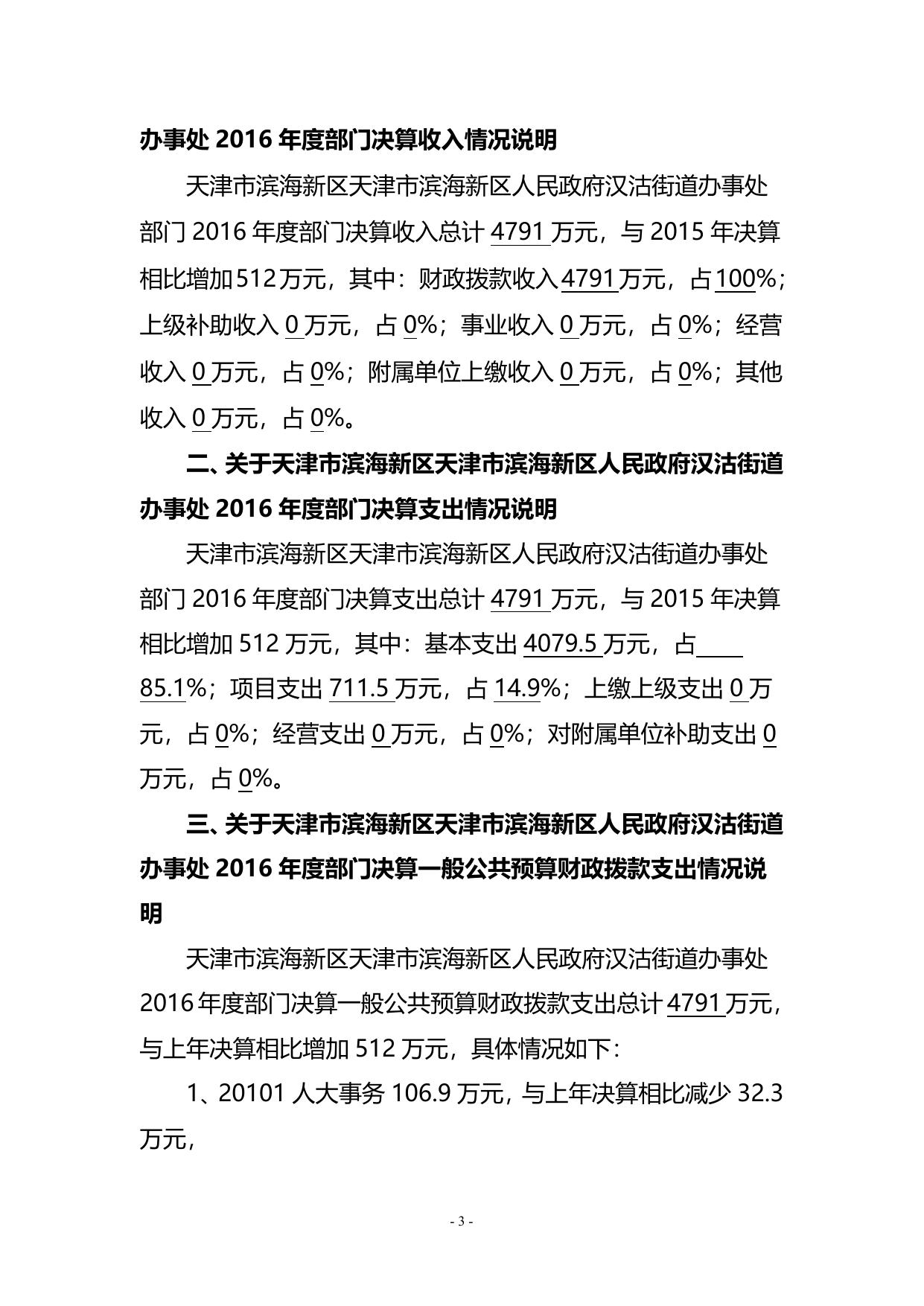 附件1天津市滨海新区汉沽街2016年部门决算编制说明.doc