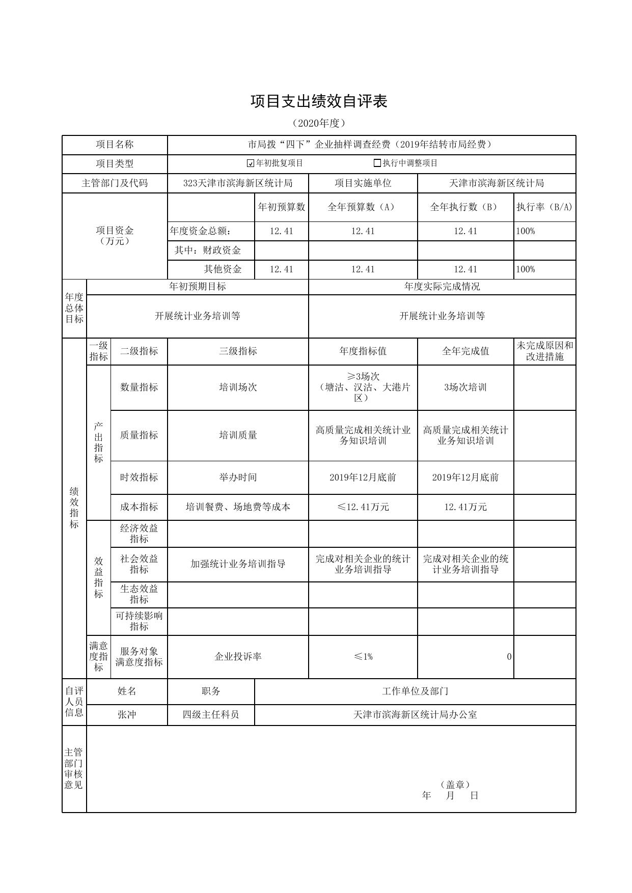 2020年统计局项目绩效自评表.xls