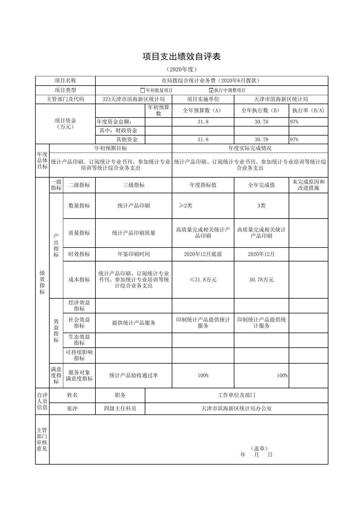 2020年统计局项目绩效自评表.xls