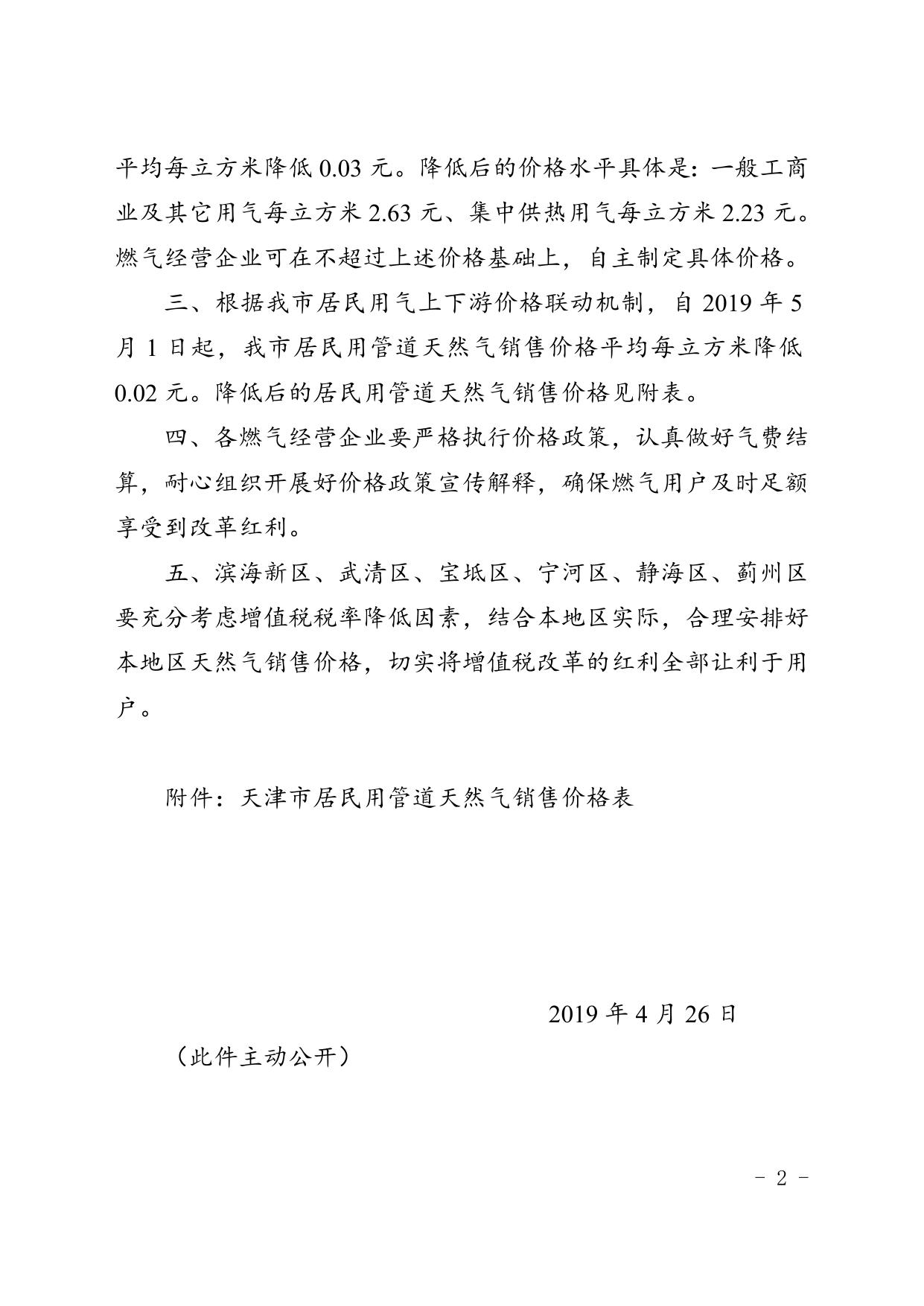 津发改价综〔2019〕290号市发展改革委关于降低我市管道天然气销售价格的通知.doc