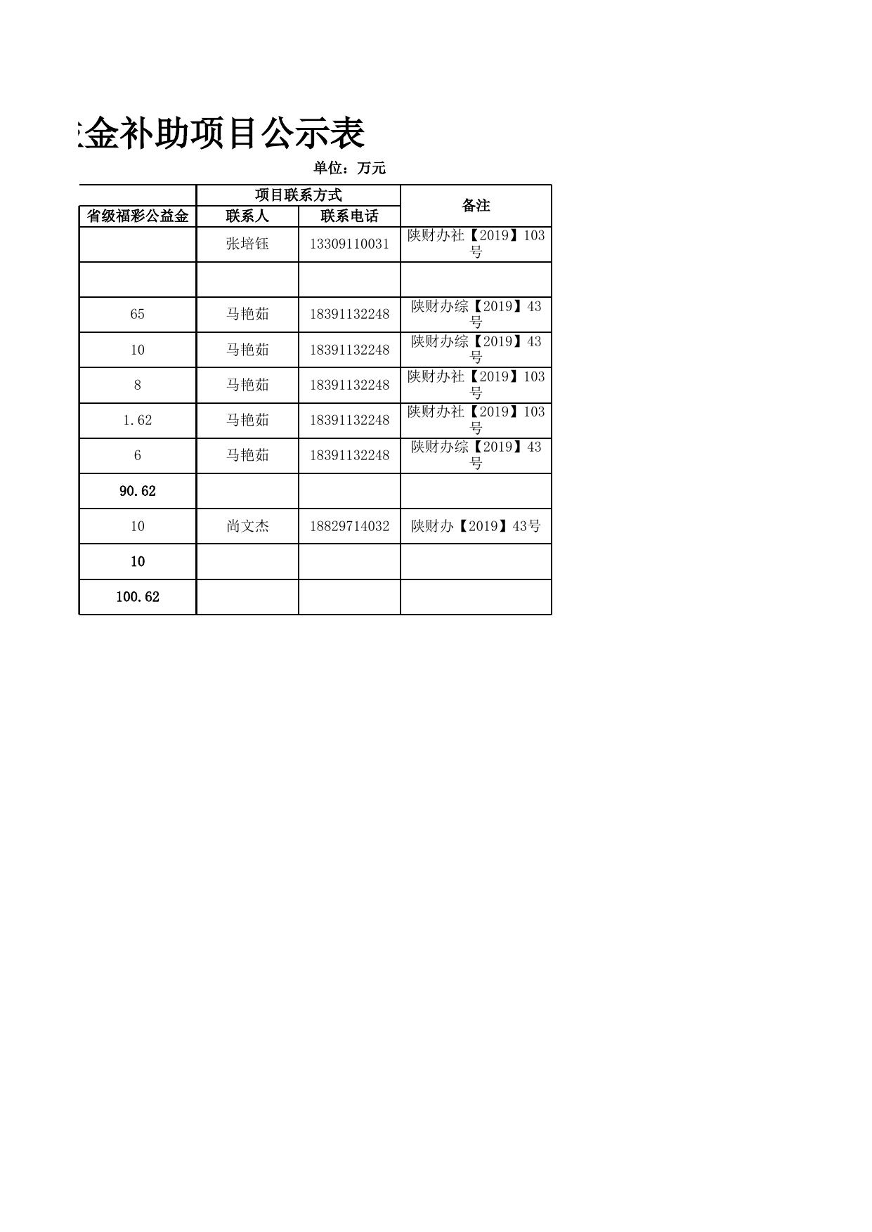 2019年度延安市本级福利彩票公益金补助项目公示表.xls