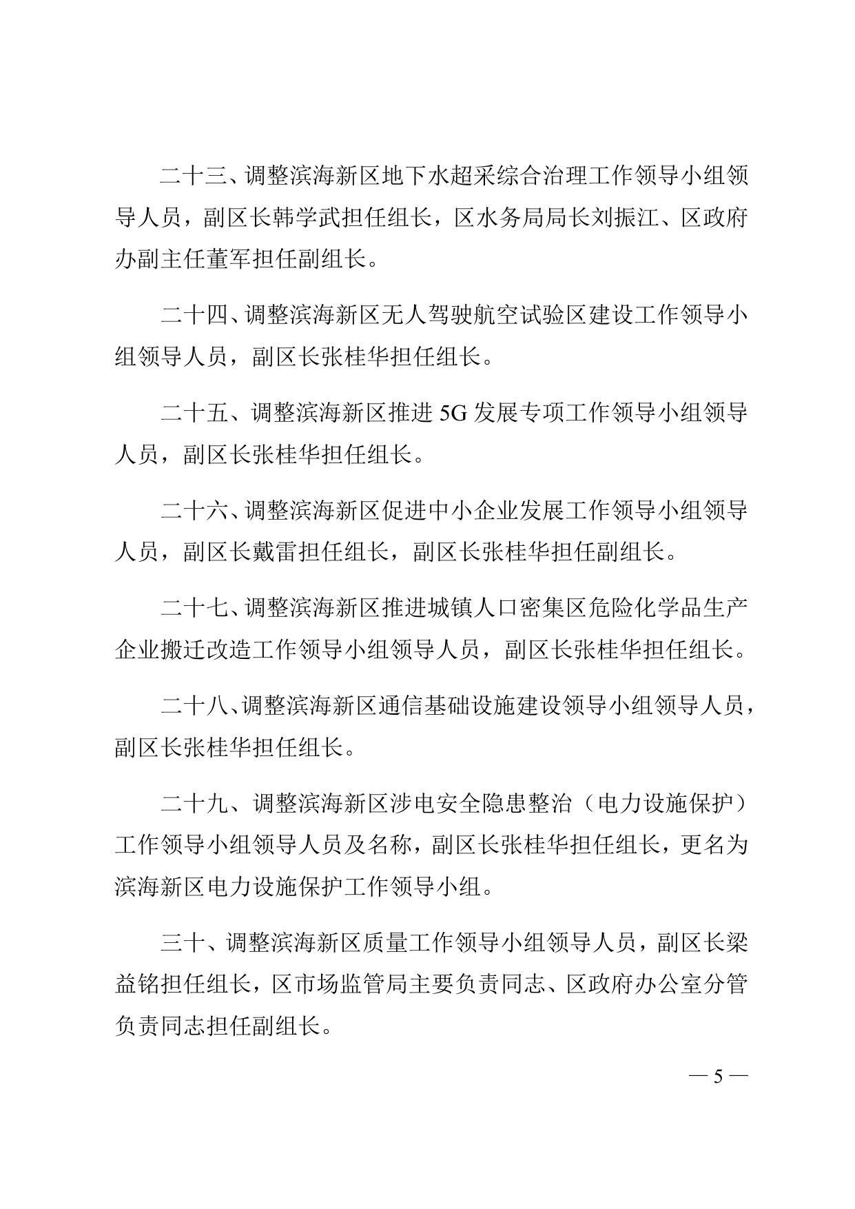 关于调整滨海新区“田长制”工作领导小组等议事协调机构领导人员及名称的通知全文下载.docx