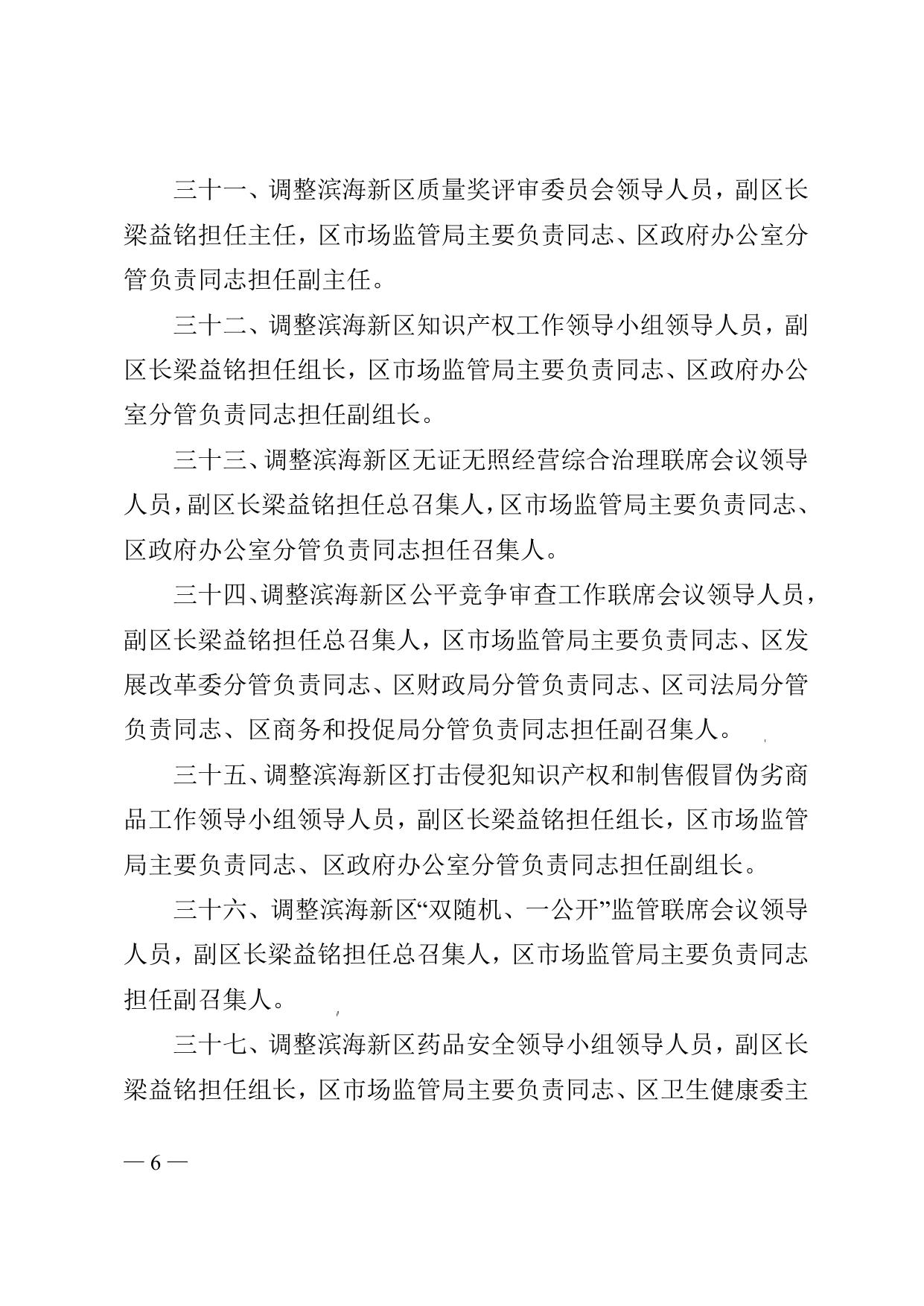 关于调整滨海新区“田长制”工作领导小组等议事协调机构领导人员及名称的通知全文下载.docx