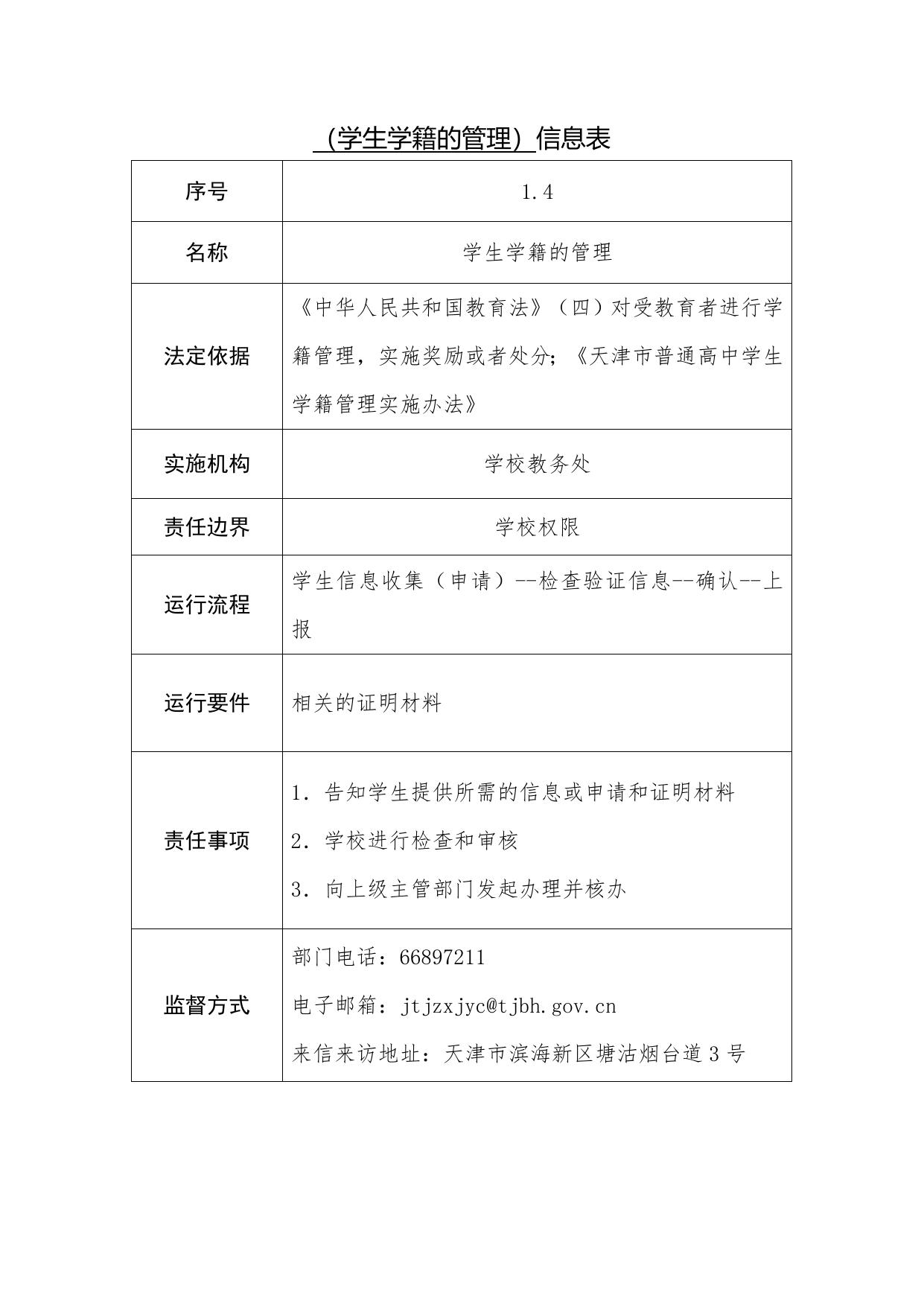 天津市滨海新区塘沽第一中学职责事项信息.docx