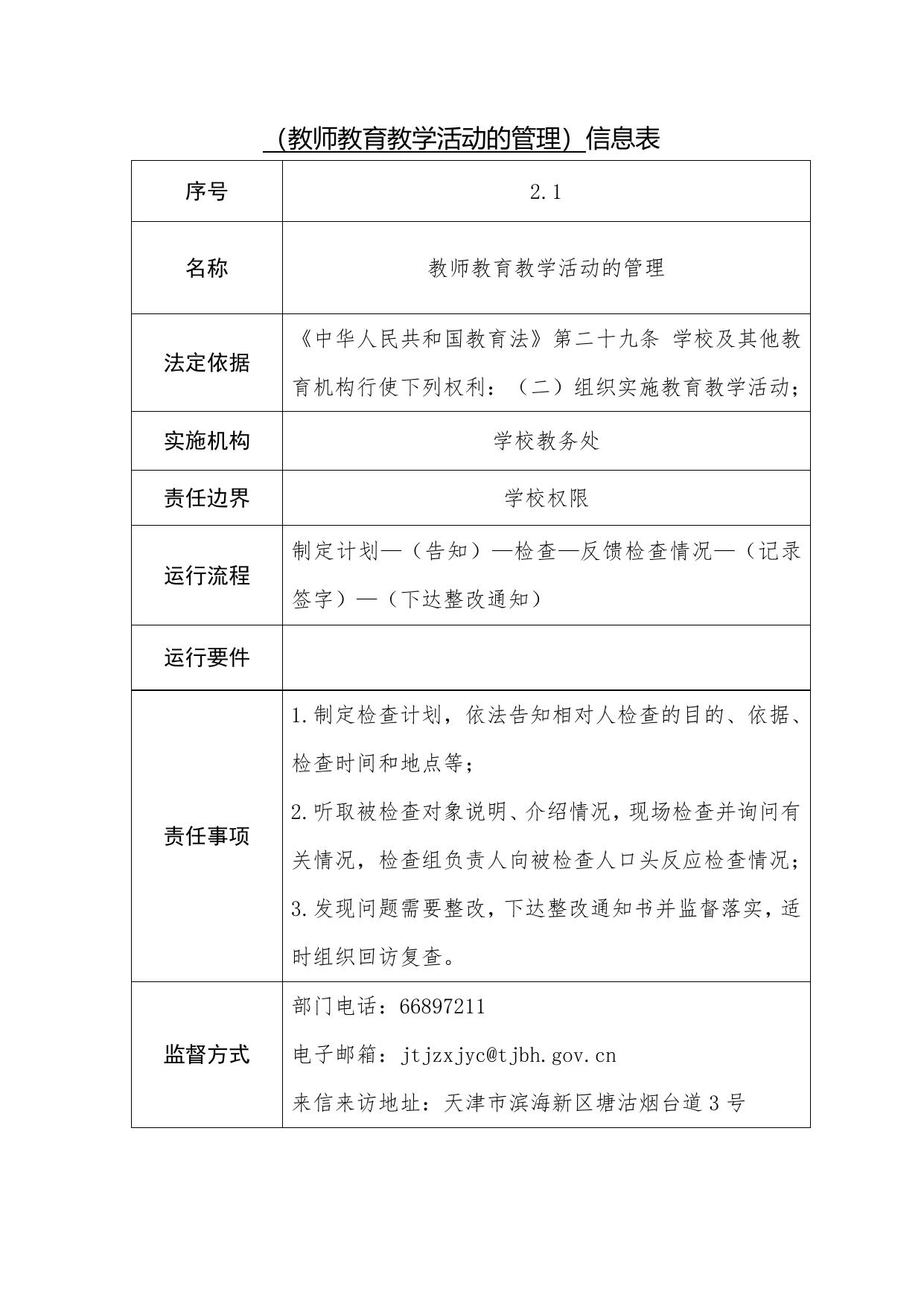 天津市滨海新区塘沽第一中学职责事项信息.docx