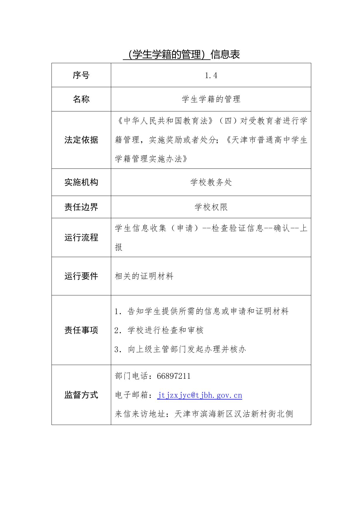 天津市滨海新区田家炳中学职责事项信息.docx