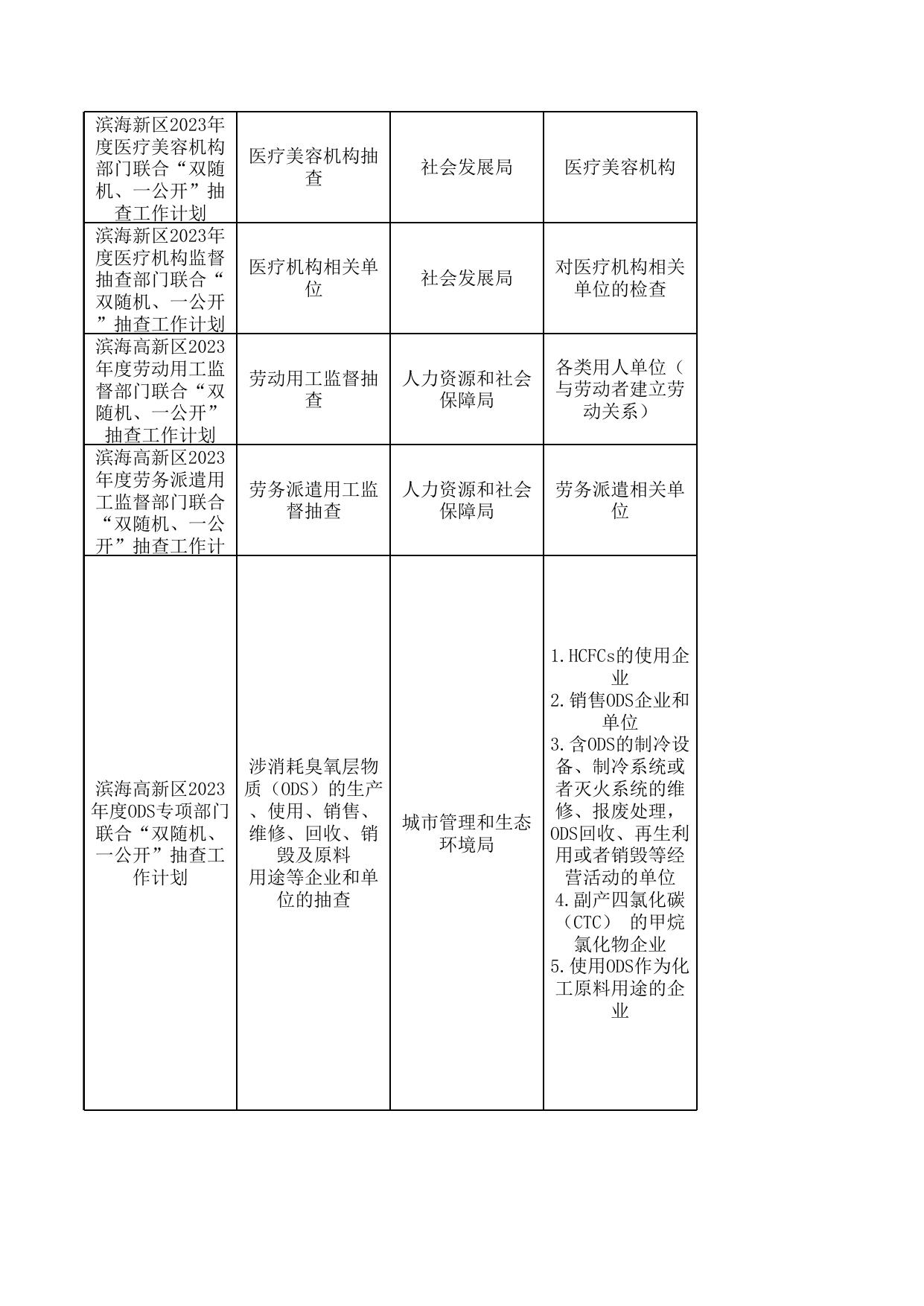 天津滨海高新区2023年度“双随机、一公开”抽查工作计划.xlsx