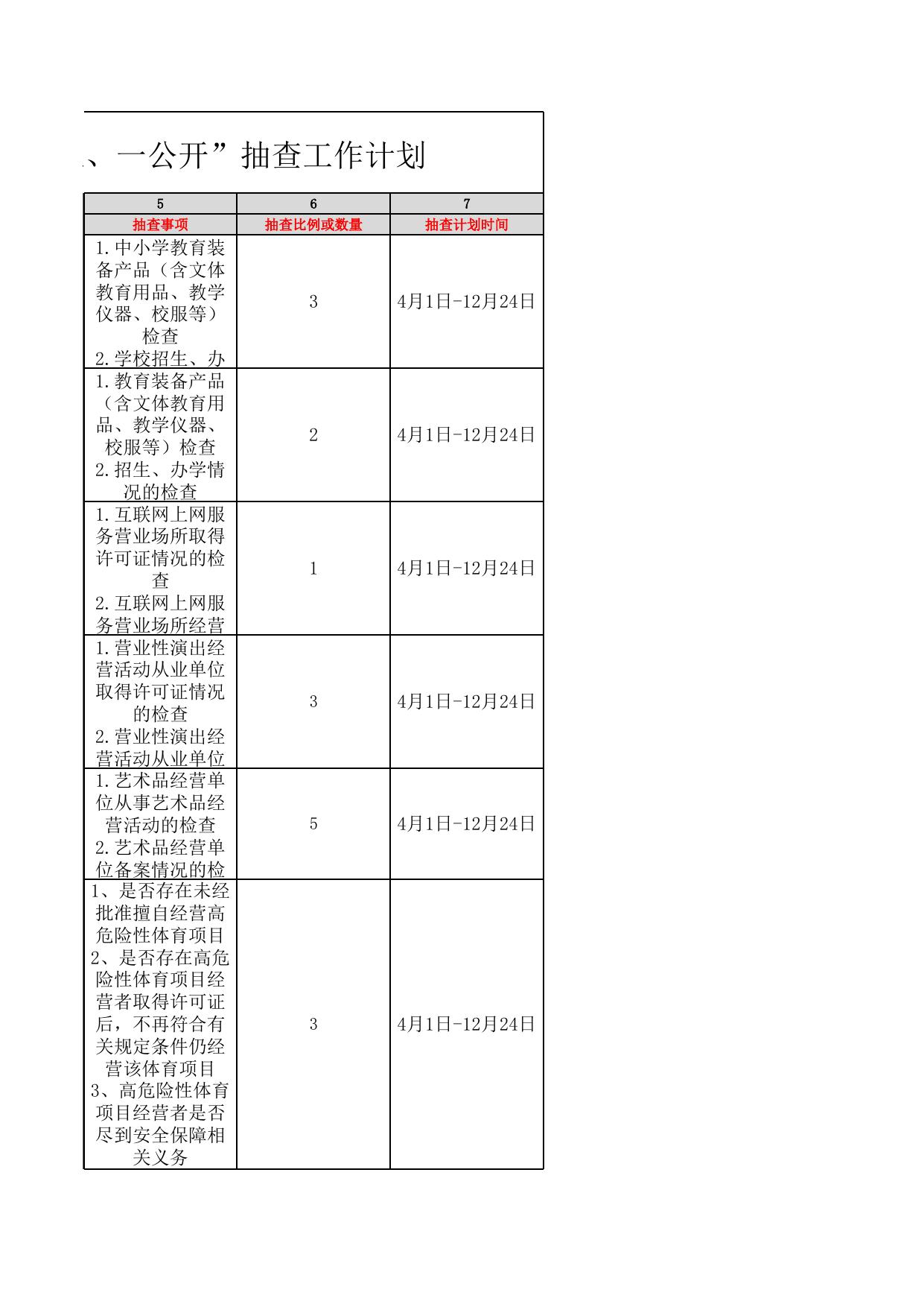 天津滨海高新区2023年度“双随机、一公开”抽查工作计划.xlsx