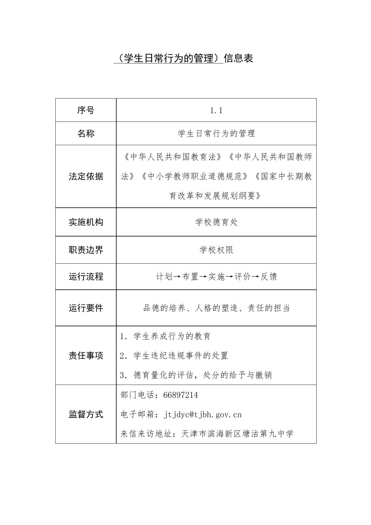 天津市滨海新区塘沽第九中学职责事项信息.docx