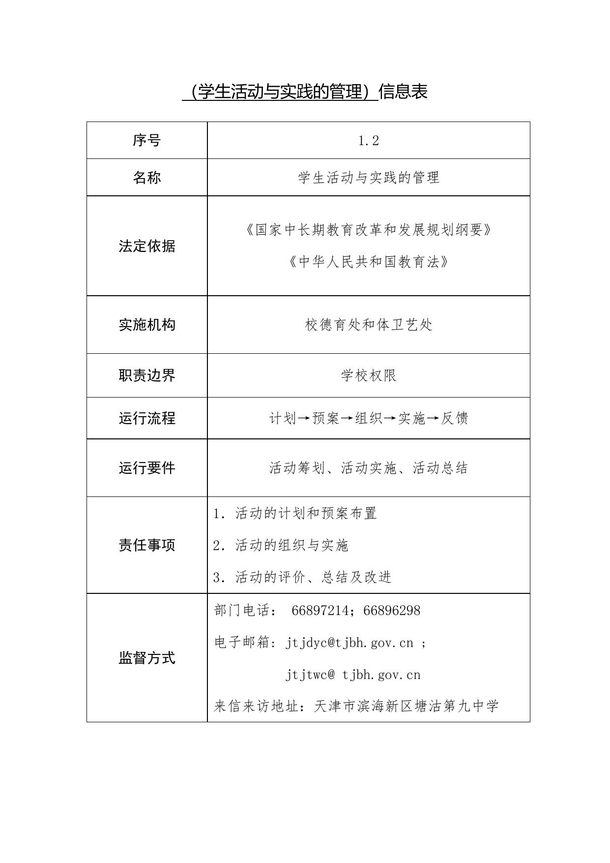 天津市滨海新区塘沽第九中学职责事项信息.docx