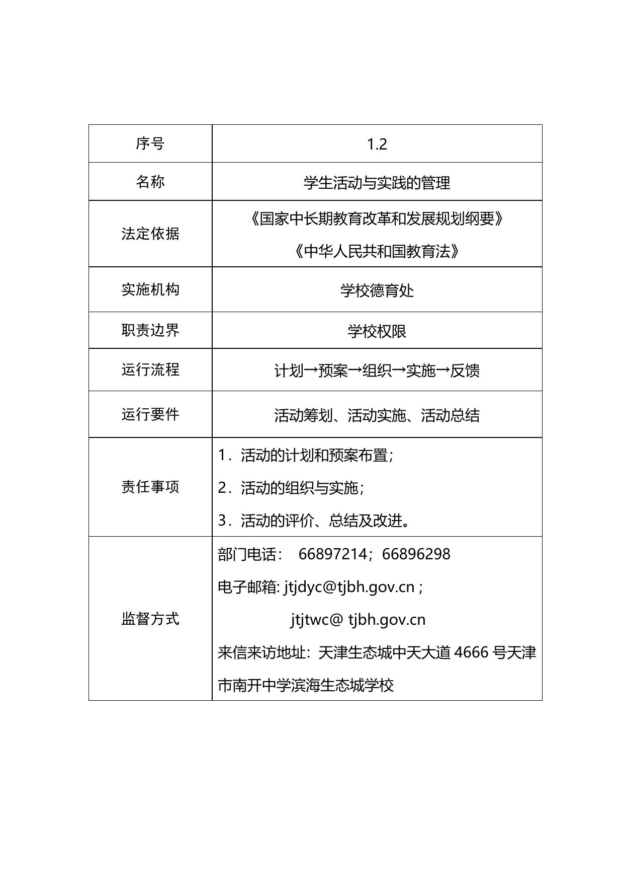 天津市南开中学滨海生态城学校职责事项信息.docx