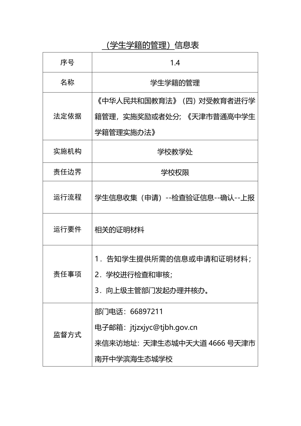 天津市南开中学滨海生态城学校职责事项信息.docx