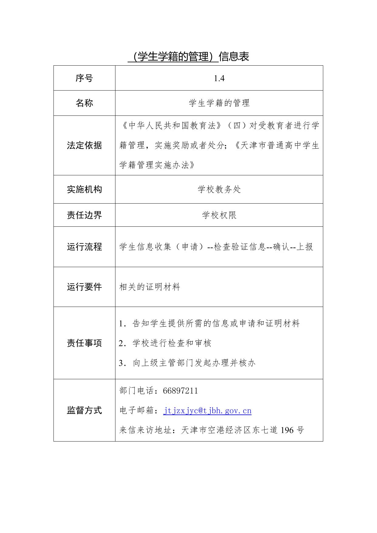天津市第一中学滨海学校职责事项信息.docx