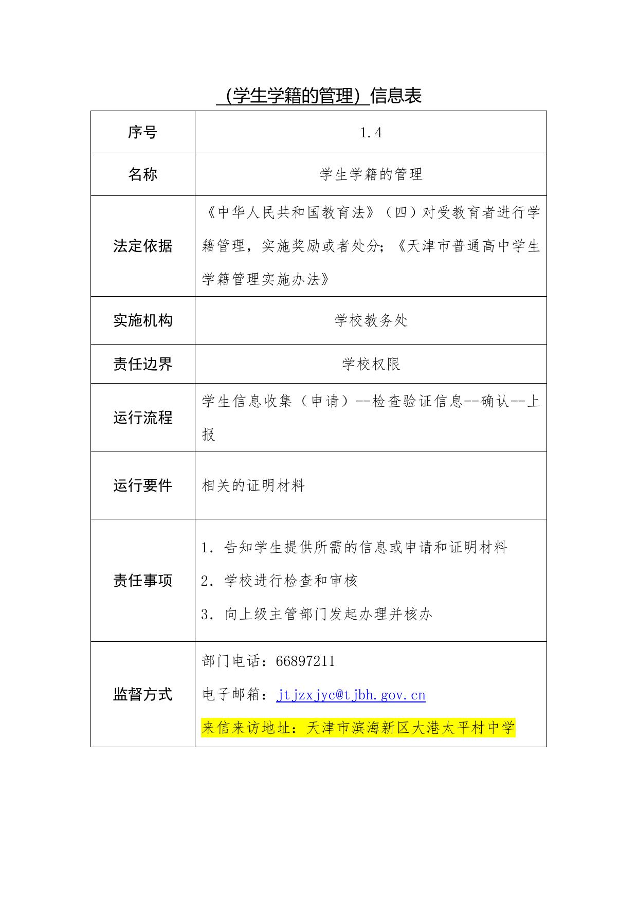 天津市滨海新区大港太平村中学职责事项信息.docx