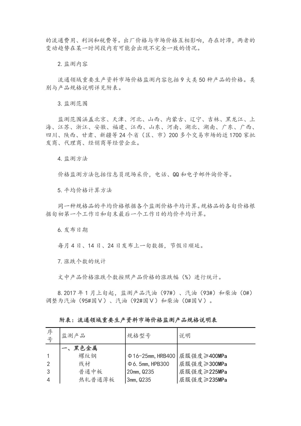 流通领域重要生产资料市场价格变动情况（2017年1月1-10日）.doc