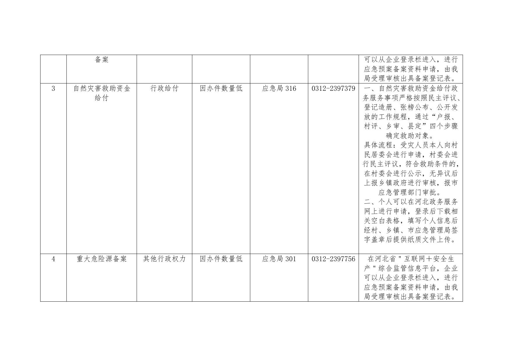 定州市应急管理局政务服务事项清单.docx