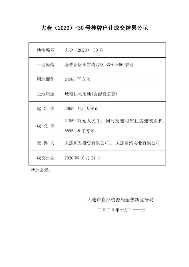 大金（2020）29－32号挂牌出让成交结果公示.doc