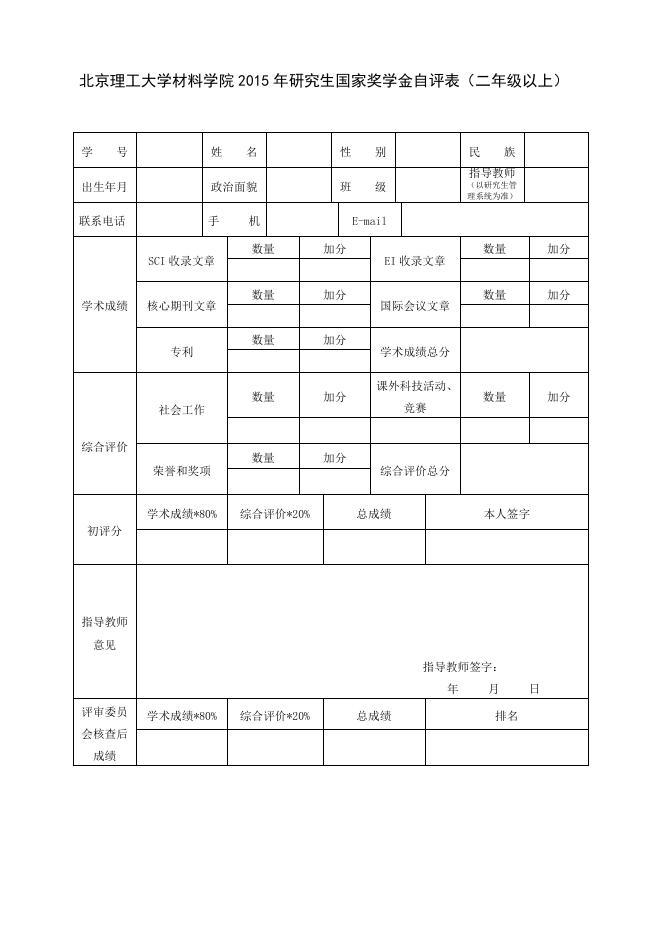 附件2：材料学院国家奖学金自评表.doc