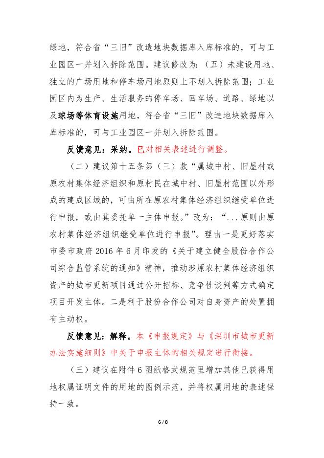 市规划国土委关于公开征求《深圳市拆除重建类城市更新单元计划申报规定》（征求意见稿）意见的结果反馈.docx