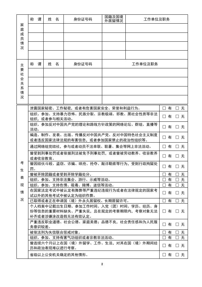 公安院校公安专业招生政治考察表.doc