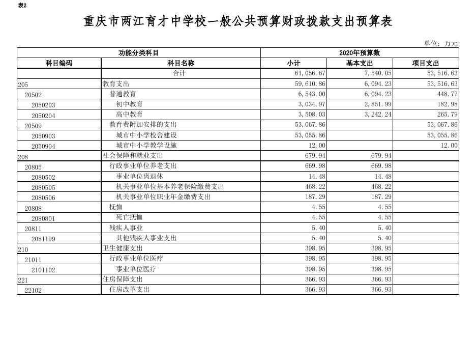 重庆市两江育才中学校2020年预算情况公开表.xlsx