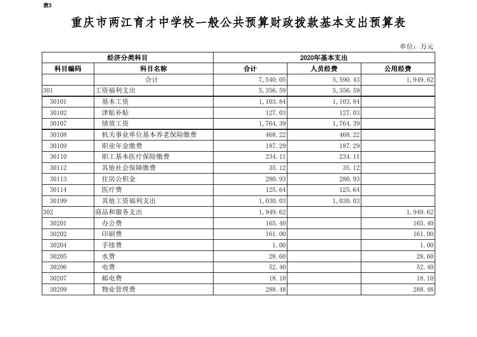 重庆市两江育才中学校2020年预算情况公开表.xlsx