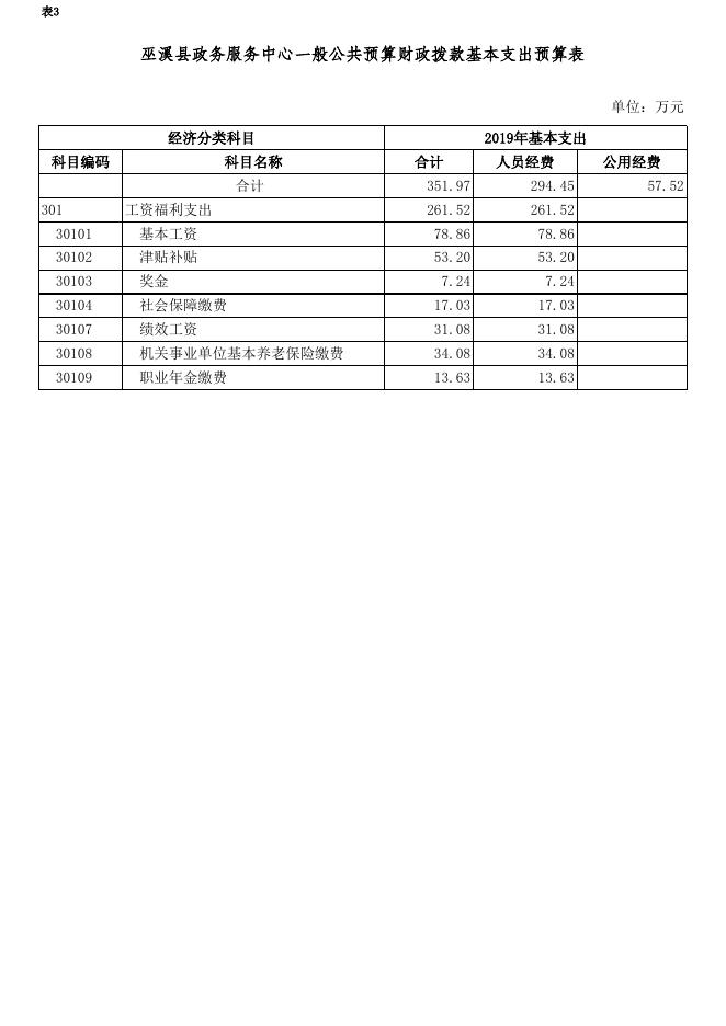 巫溪县政务服务中心2019年预算公开表.xls