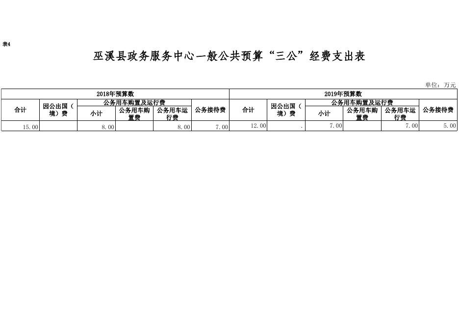 巫溪县政务服务中心2019年预算公开表.xls
