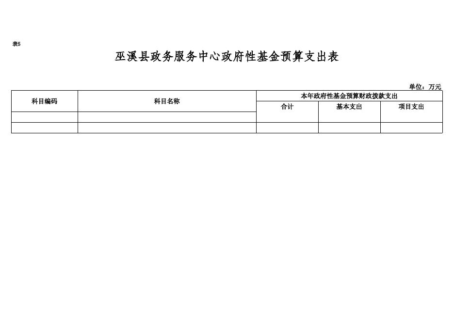 巫溪县政务服务中心2019年预算公开表.xls