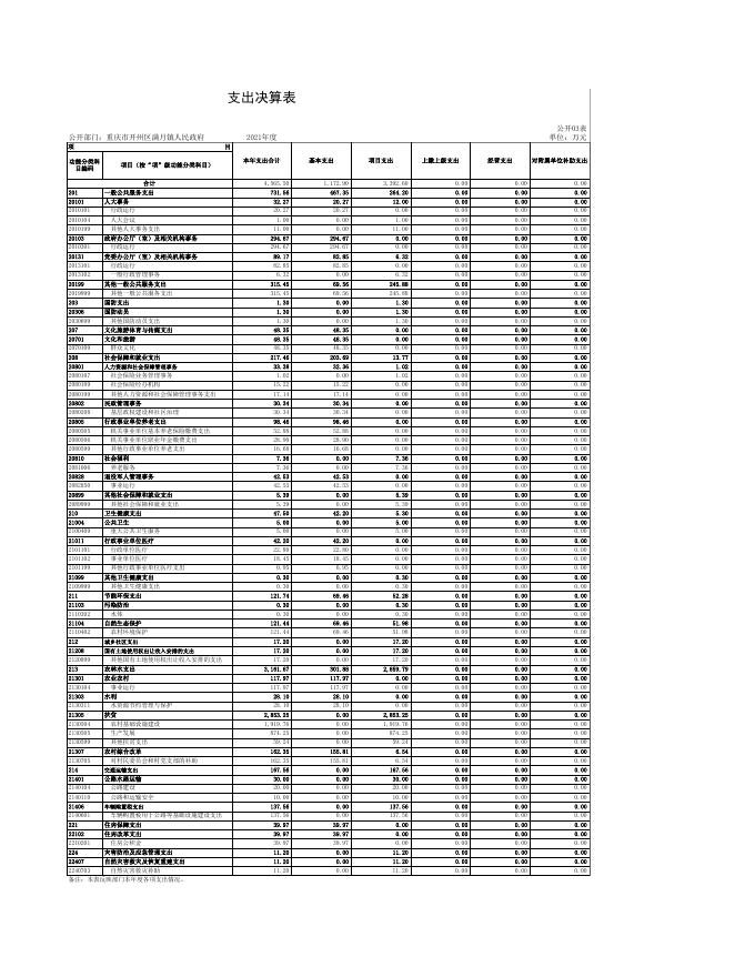 重庆市开州区满月镇人民政府2021年度部门决算公开报表.xls