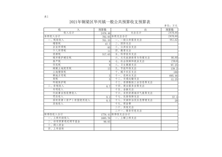 附件1：重庆市铜梁区华兴镇人民政府2021年政府预算公开表.xlsx