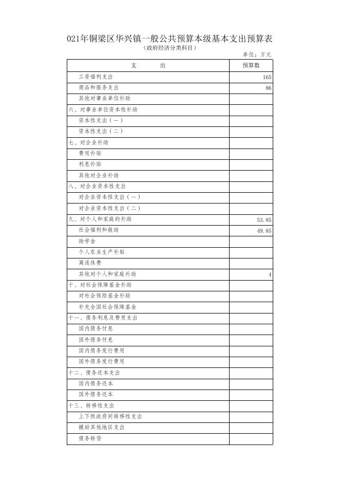 附件1：重庆市铜梁区华兴镇人民政府2021年政府预算公开表.xlsx