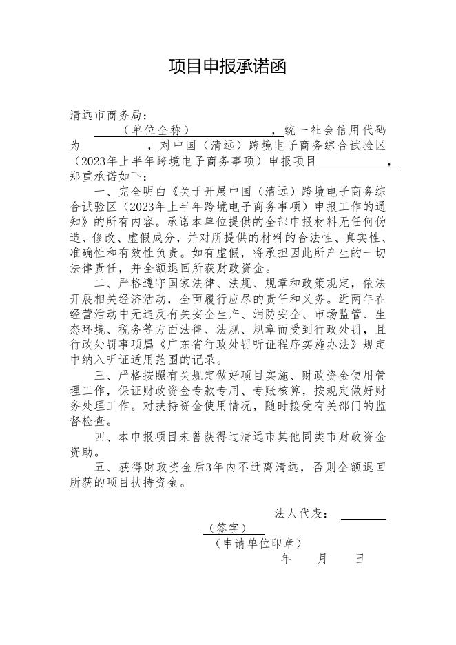 3. 中国（清远）跨境电子商务综合试验区（2023年上半年跨境电子商务事项）项目申报书.docx