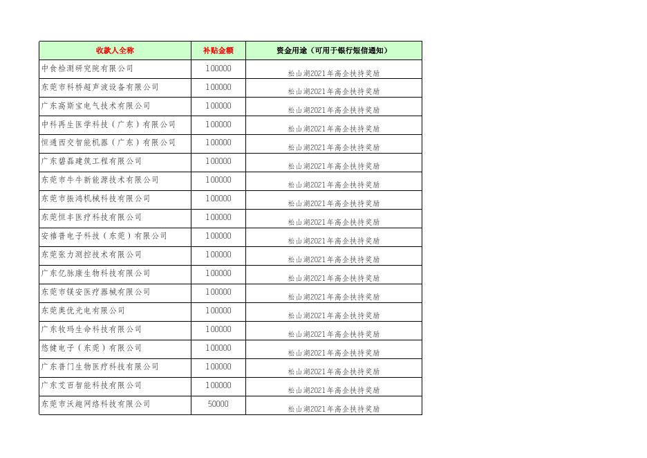 2021年松山湖高新技术企业培育认定奖励名单.xlsx