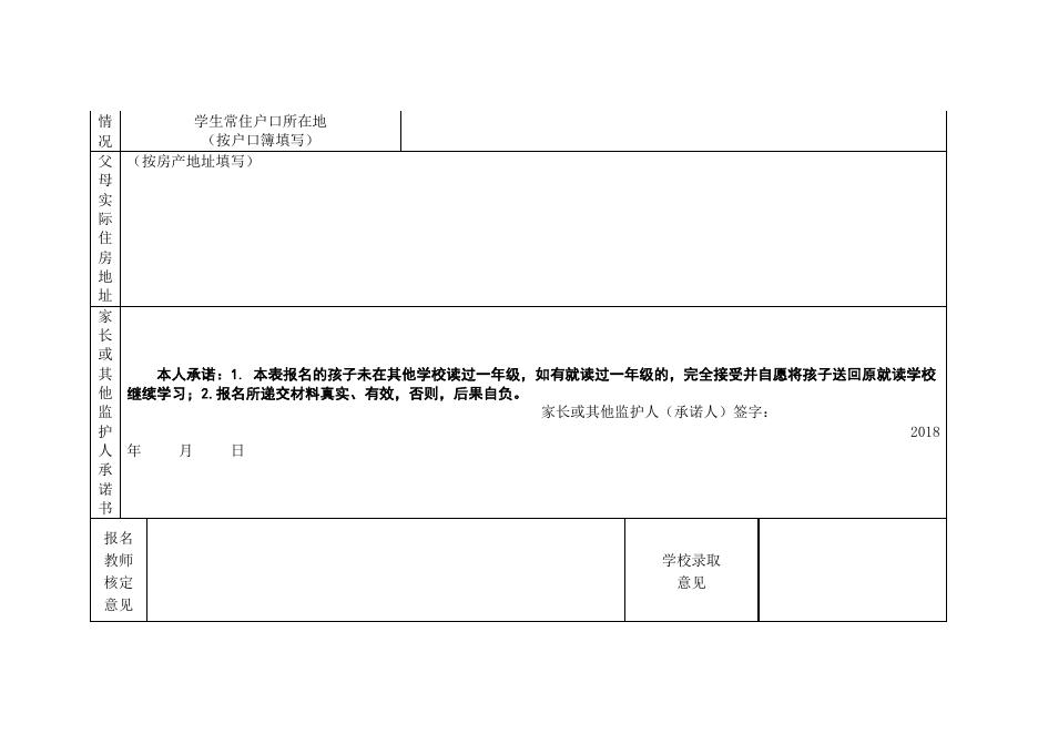 附件1：2018年南宁市城区小学一年级新生报名登记表.doc