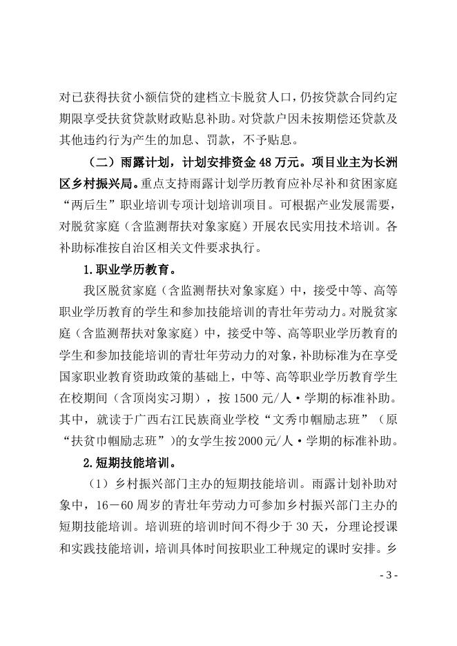 附件2：长洲区2021年第二批中央和自治区财政衔接推进乡村振兴补助资金的安排方案.docx