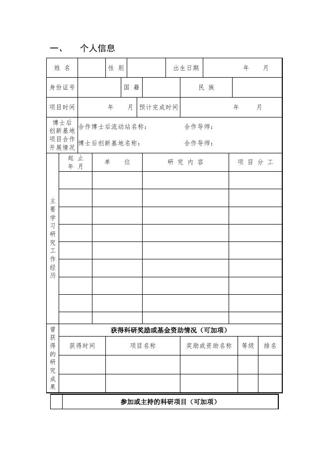 附件2西安市博士后创新基地科研项目资助资金申请表.doc