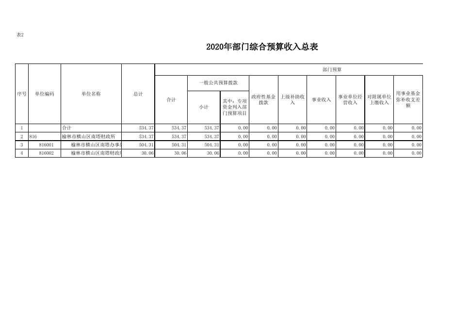 榆林市横山区南塔办事处2020预算公开.xls