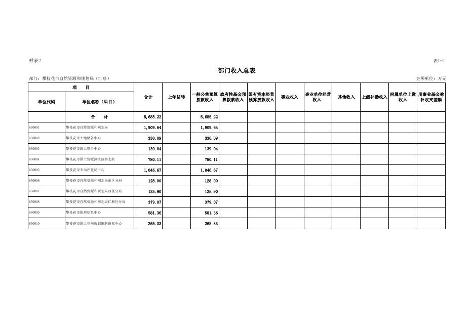 2021年部门预算-四川省攀枝花市自然资源和规划局（汇总）部门预决算公开表.xls