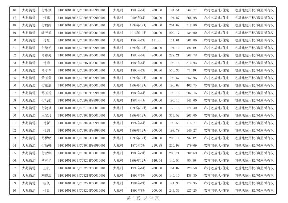 西安市长安区大兆街道大兆村确权公示清单598户.xlsx