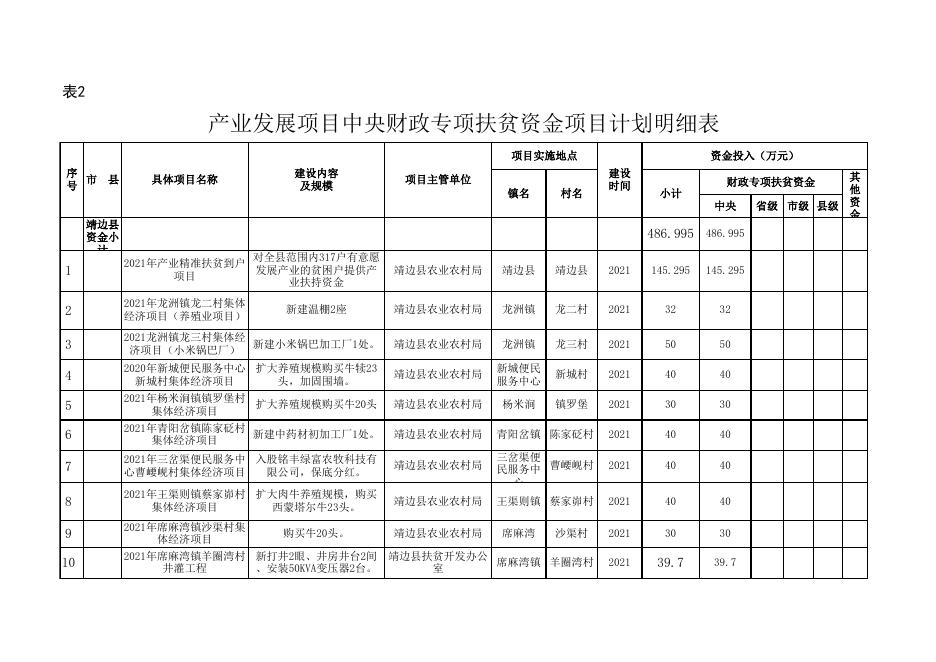 靖边县2021年中央财政专项扶贫资金项目计划.xlsx