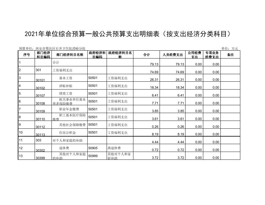 附件15：西安市鄠邑区石井卫生院涝峪分院2021年度综合预算公开报表.pdf