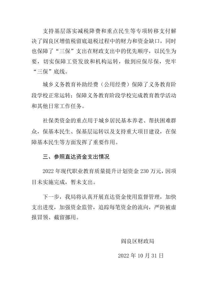 2022年10月份新增财政直达资金工作报告.docx