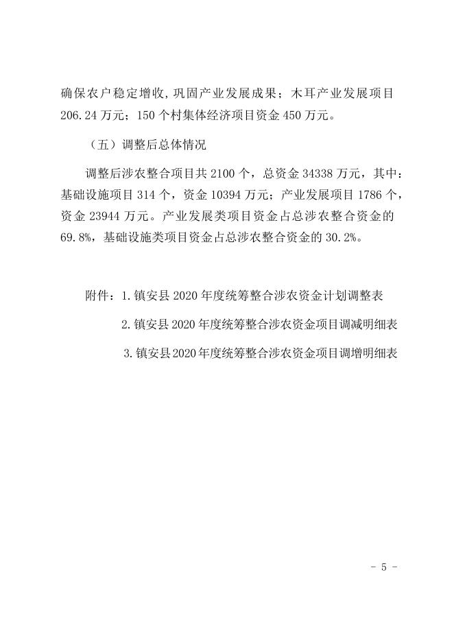 镇安县2020年度贫困县财政涉农资金整合年中调整说明.docx